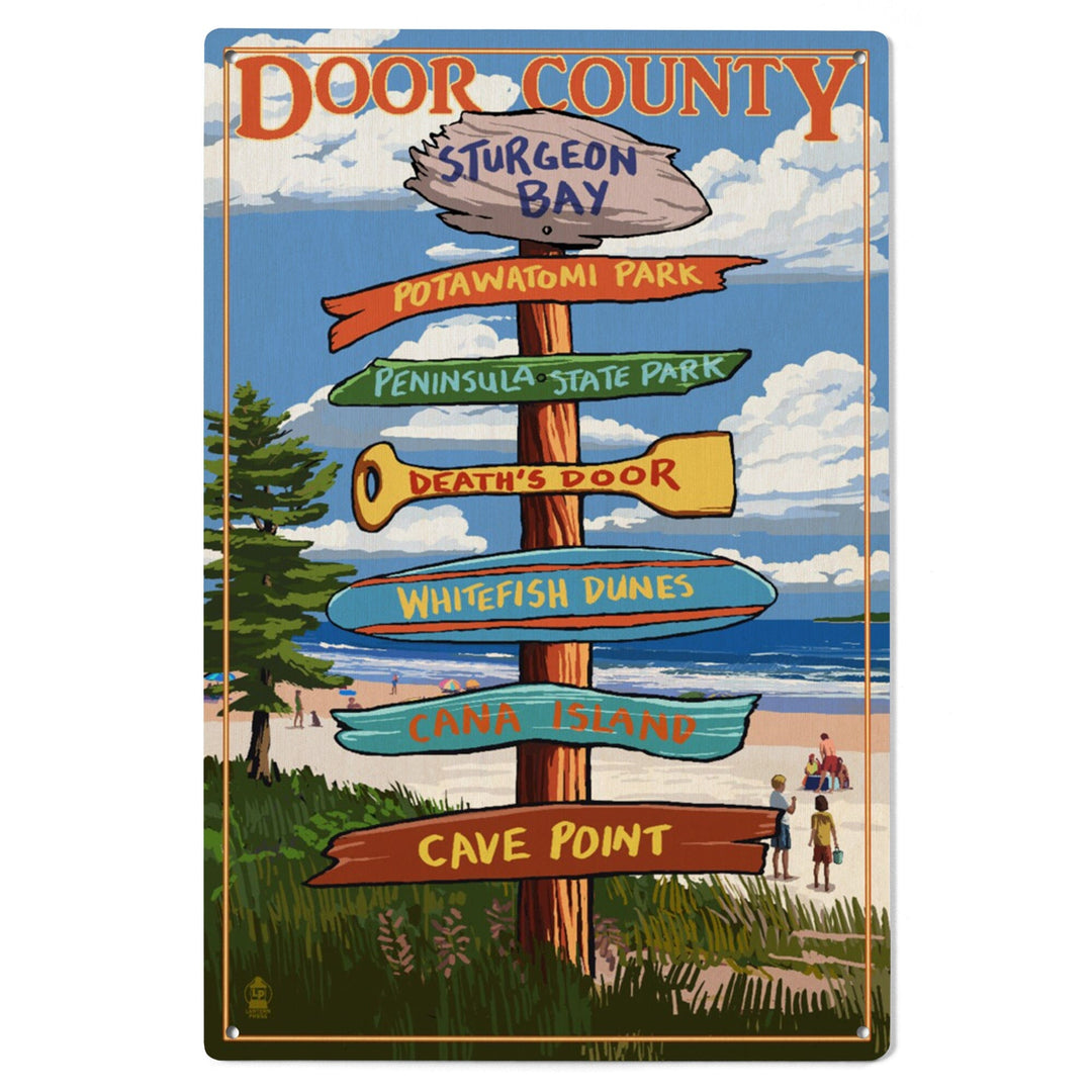 Door County, Wisconsin, Destination Signpost, Lantern Press Artwork, Wood Signs and Postcards Wood Lantern Press 