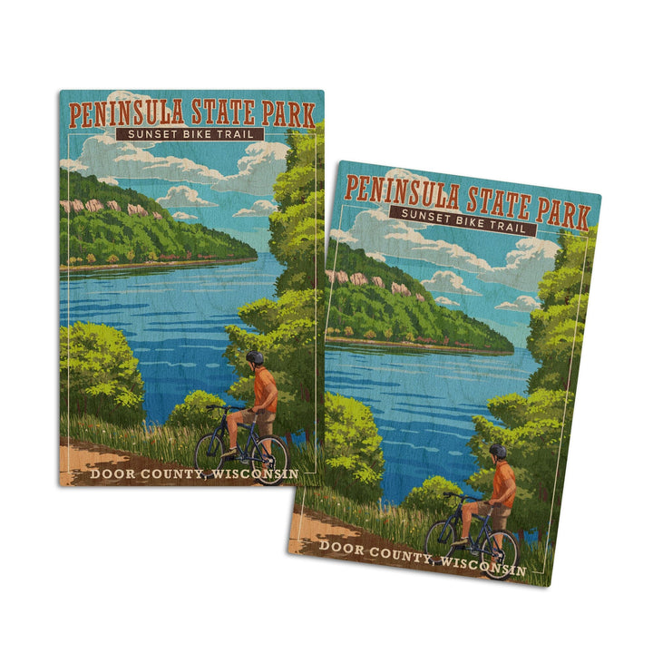 Door County, Wisconsin, Peninsula State Park, Sunset Bike Trail, Lantern Press Artwork, Wood Signs and Postcards Wood Lantern Press 4x6 Wood Postcard Set 