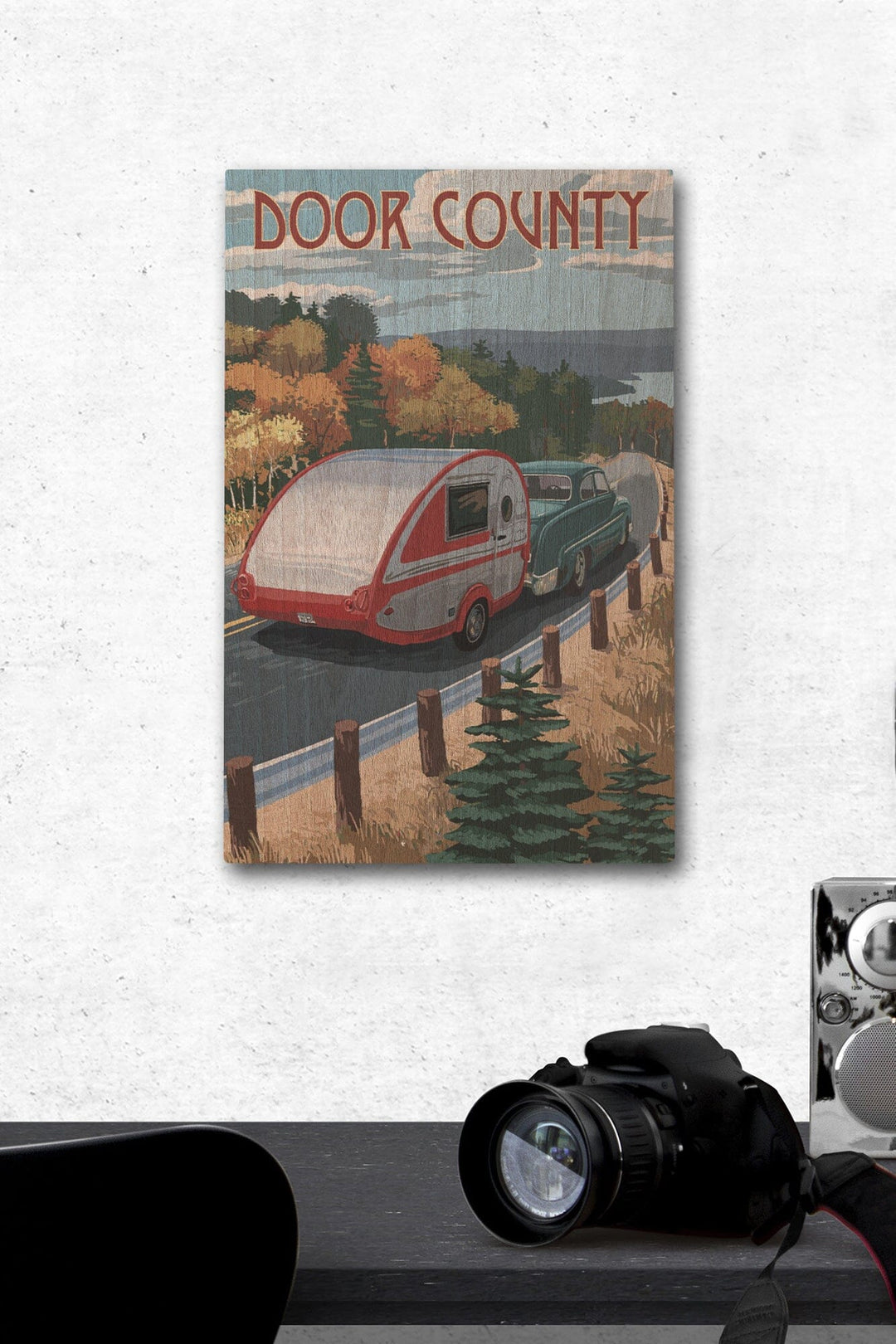Door County, Wisconsin, Retro Camper Cruise, Lantern Press Artwork, Wood Signs and Postcards Wood Lantern Press 12 x 18 Wood Gallery Print 