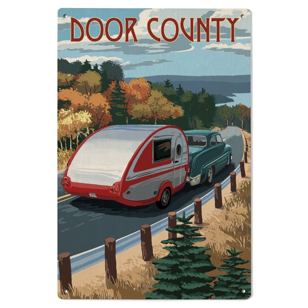 Door County, Wisconsin, Retro Camper Cruise, Lantern Press Artwork, Wood Signs and Postcards Wood Lantern Press 