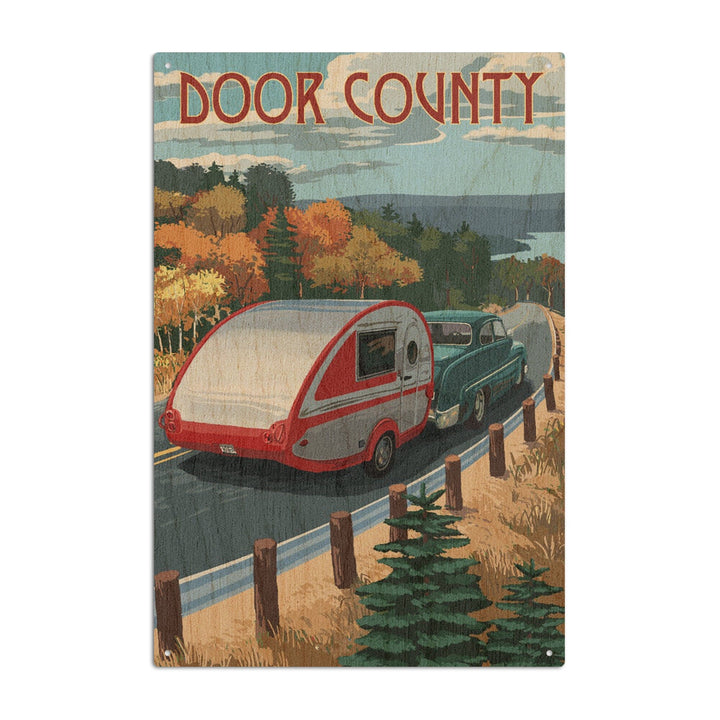 Door County, Wisconsin, Retro Camper Cruise, Lantern Press Artwork, Wood Signs and Postcards Wood Lantern Press 6x9 Wood Sign 