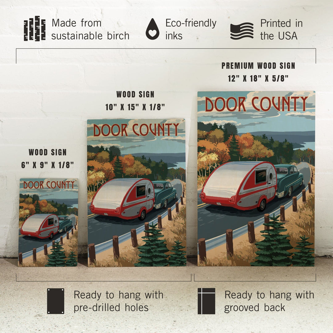 Door County, Wisconsin, Retro Camper Cruise, Lantern Press Artwork, Wood Signs and Postcards Wood Lantern Press 