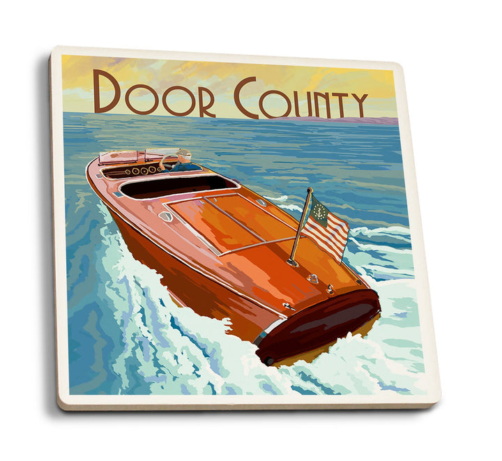 Door County, Wisconsin, Wooden Boat, Lantern Press Artwork, Coaster Set Coasters Lantern Press 