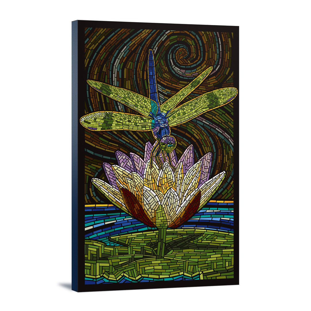 Dragonfly, Paper Mosaic, Lantern Press Artwork, Stretched Canvas Canvas Lantern Press 12x18 Stretched Canvas 