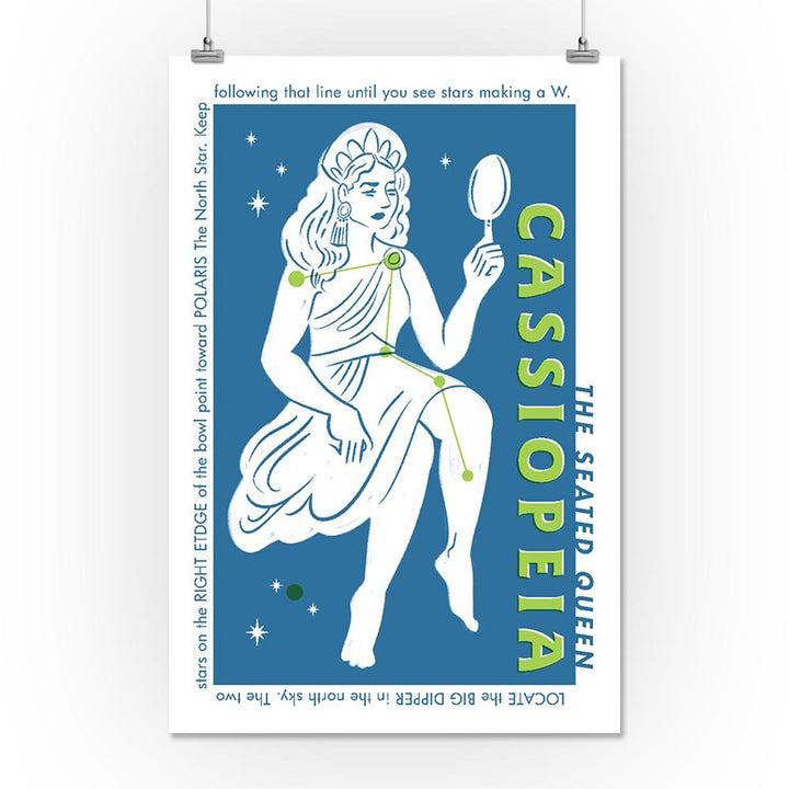 Drawings in the Stars Collection, Cassiopeia, The Seated Queen Constellation, Art Prints and Metal Signs Art Lantern Press 24 x 36 Giclee Print 
