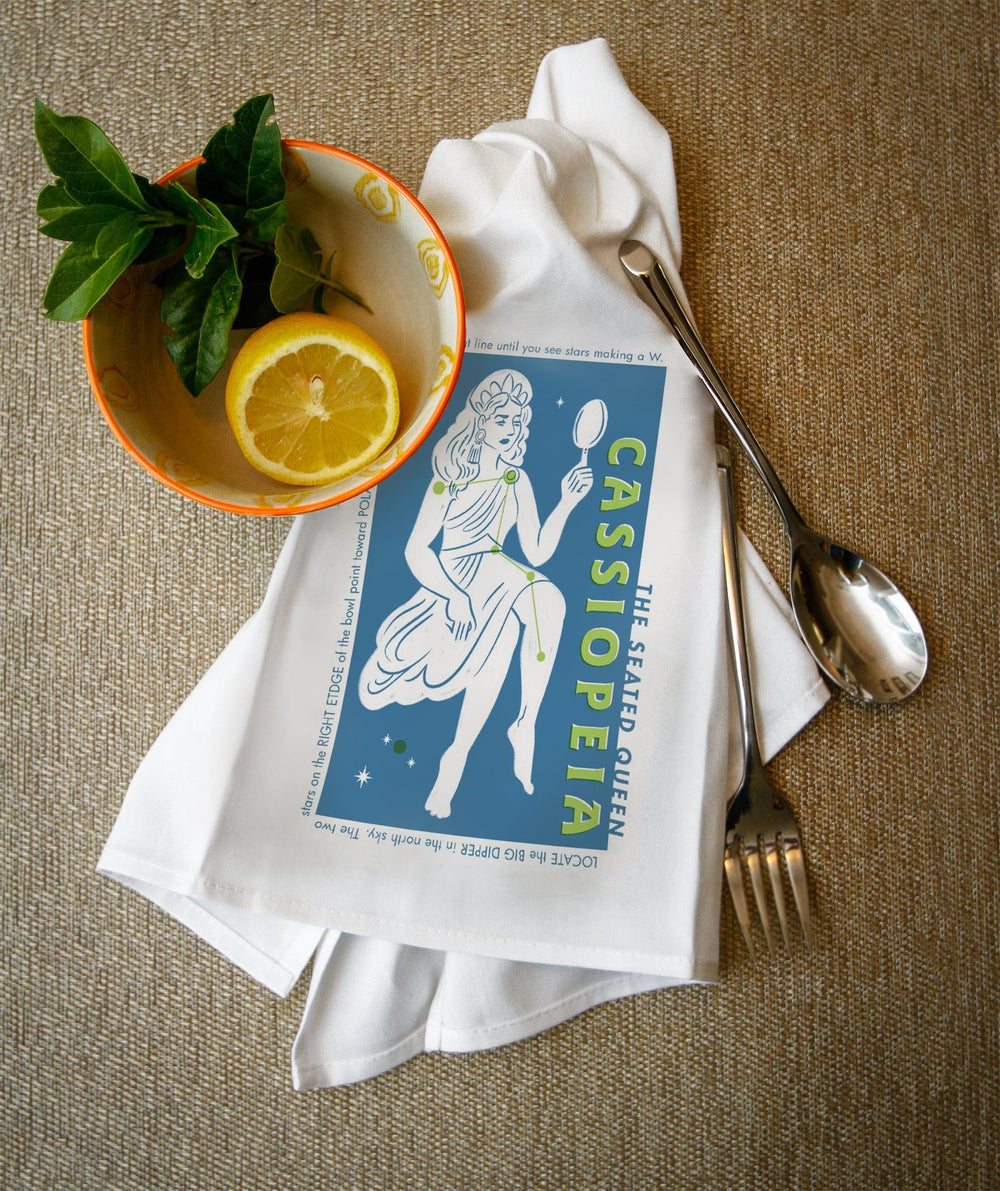 Drawings in the Stars Collection, Cassiopeia, The Seated Queen Constellation, Towels and Aprons Kitchen Lantern Press 
