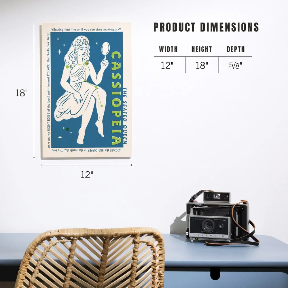 Drawings in the Stars Collection, Cassiopeia, The Seated Queen Constellation, Wood Signs and Postcards - Lantern Press