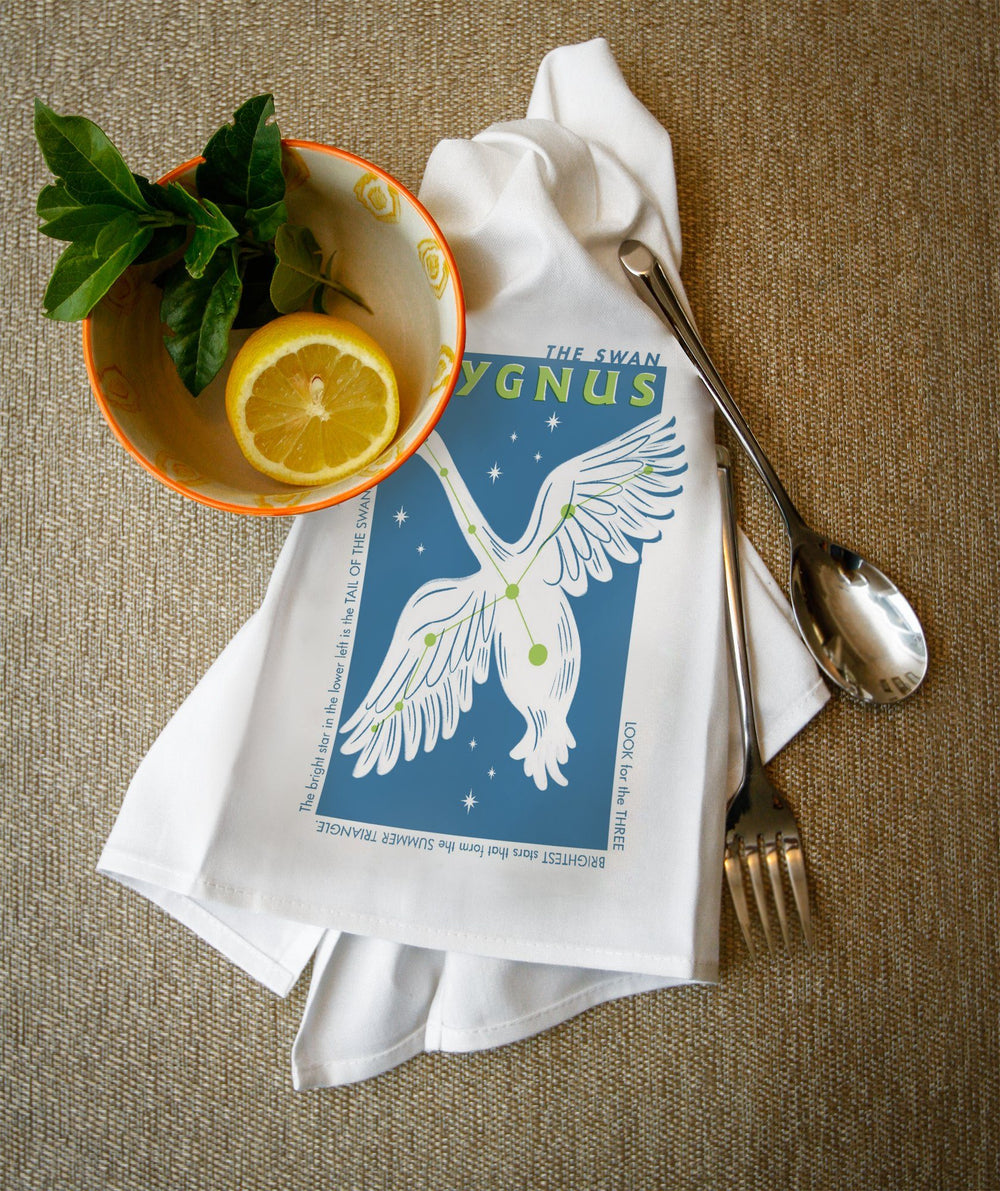 Drawings in the Stars Collection, Cygnus, The Swan Constellation, Towels and Aprons Kitchen Lantern Press 