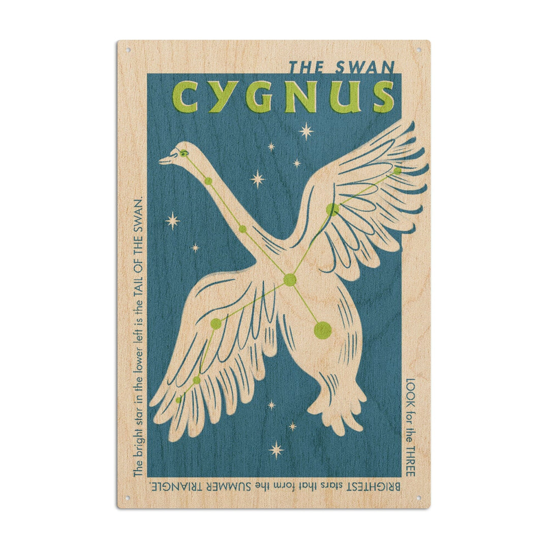 Drawings in the Stars Collection, Cygnus, The Swan Constellation, Wood Signs and Postcards Wood Lantern Press 10 x 15 Wood Sign 