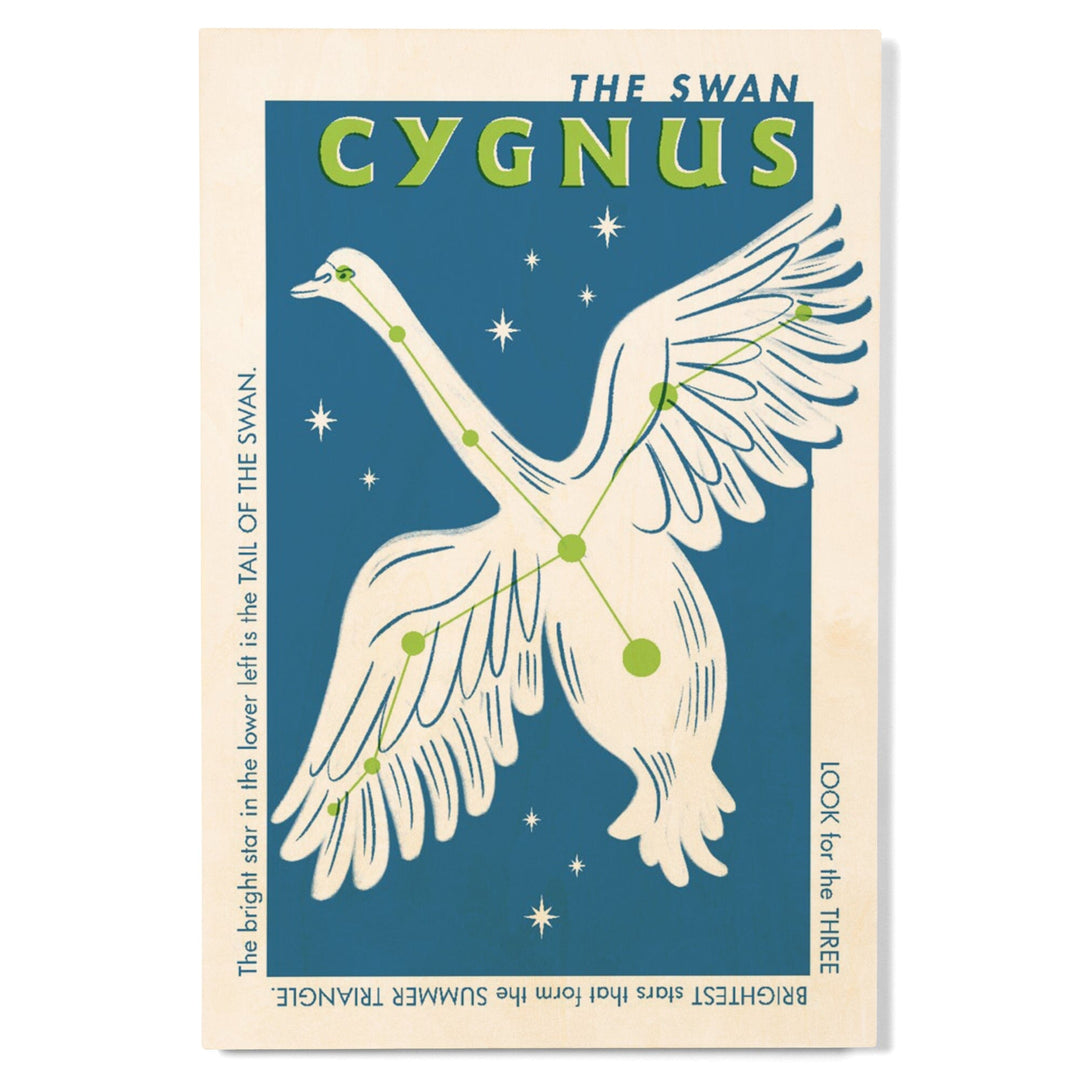 Drawings in the Stars Collection, Cygnus, The Swan Constellation, Wood Signs and Postcards Wood Lantern Press 