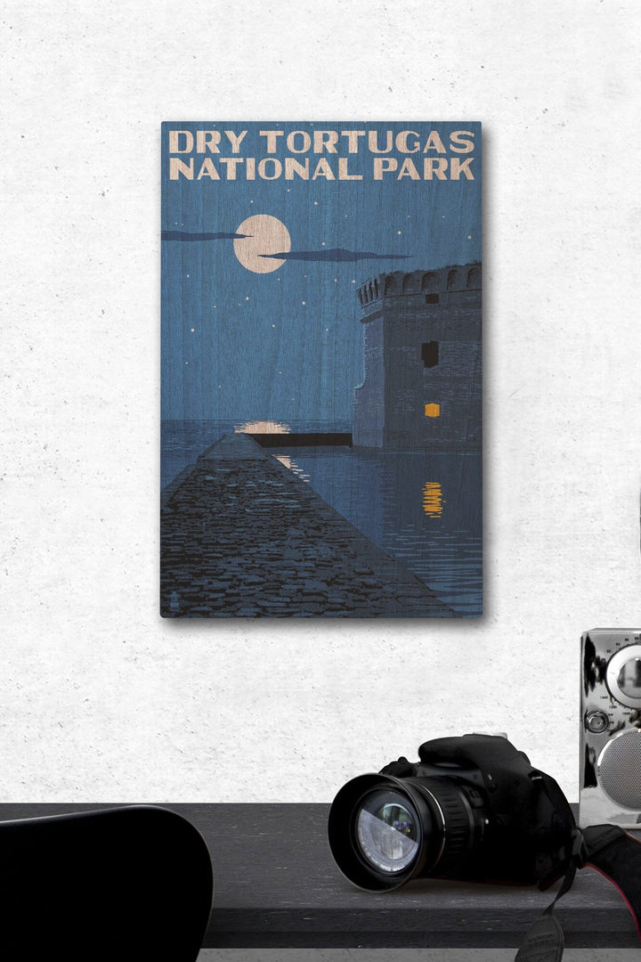 Dry Tortugas National Park, Florida, Night Scene, Painterly Series, Lantern Press Artwork, Wood Signs and Postcards Wood Lantern Press 12 x 18 Wood Gallery Print 