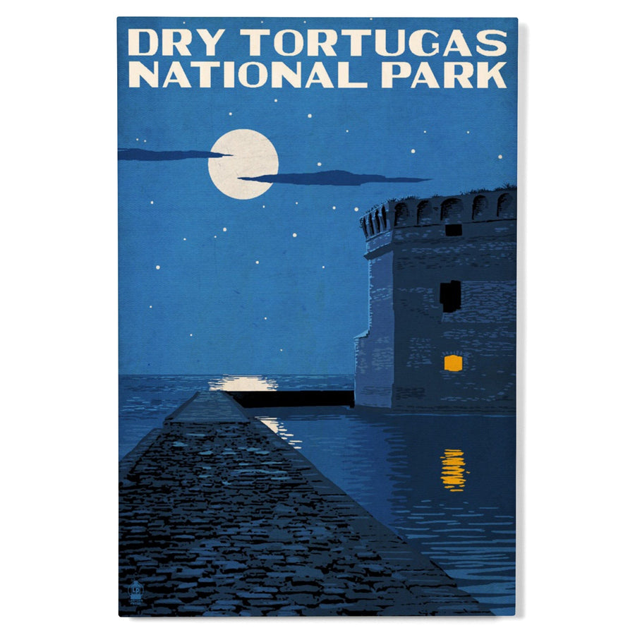 Dry Tortugas National Park, Florida, Night Scene, Painterly Series, Lantern Press Artwork, Wood Signs and Postcards Wood Lantern Press 