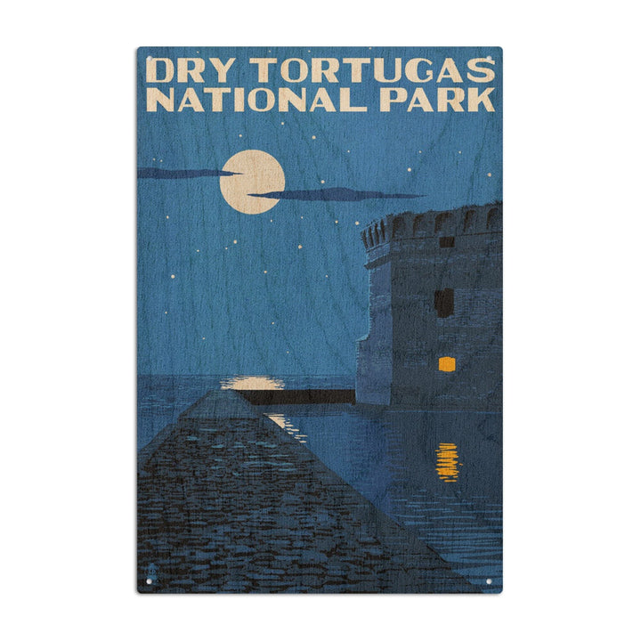 Dry Tortugas National Park, Florida, Night Scene, Painterly Series, Lantern Press Artwork, Wood Signs and Postcards Wood Lantern Press 6x9 Wood Sign 