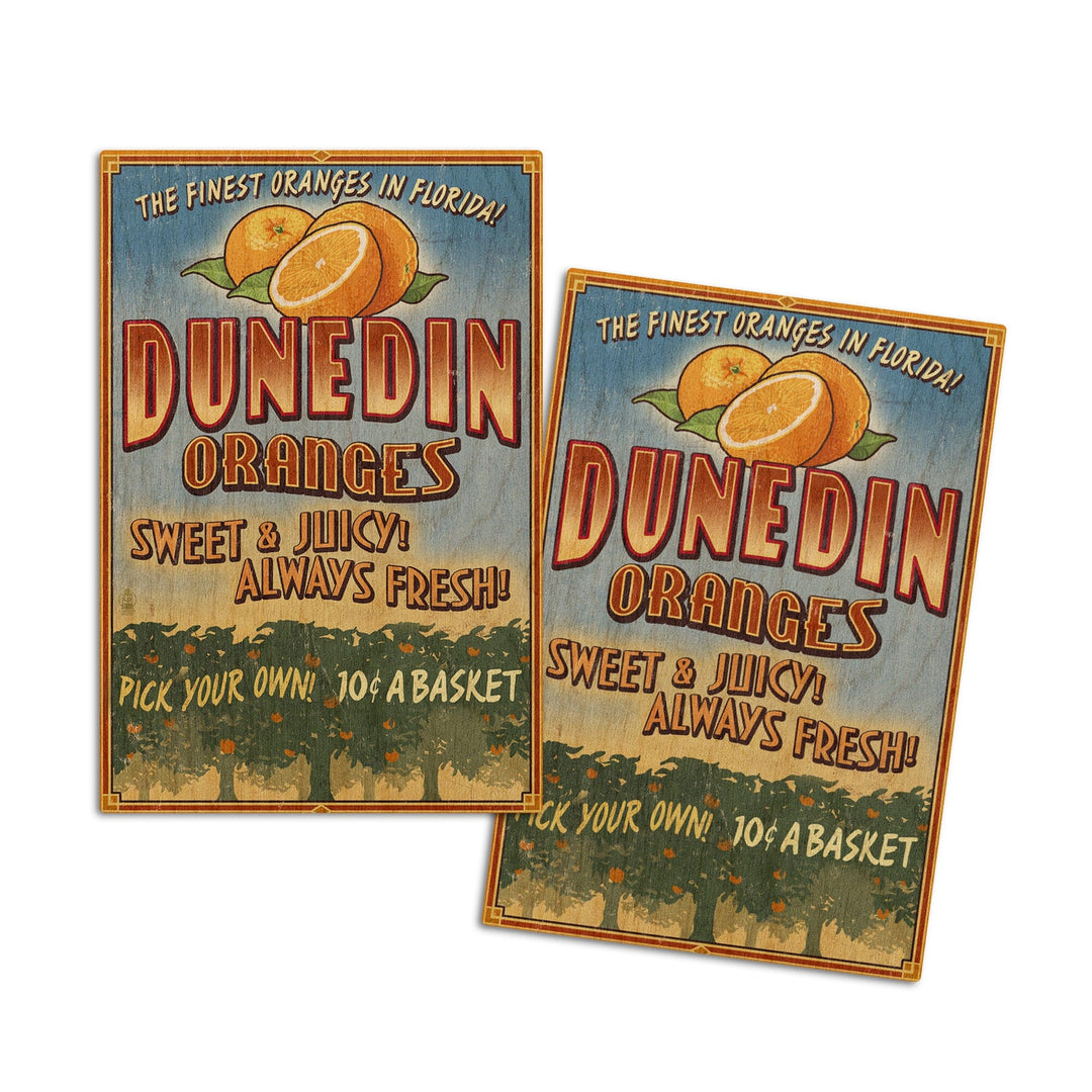 Dunedin, Florida, Orange Grove, Vintage Sign, Lantern Press Artwork, Wood Signs and Postcards Wood Lantern Press 4x6 Wood Postcard Set 