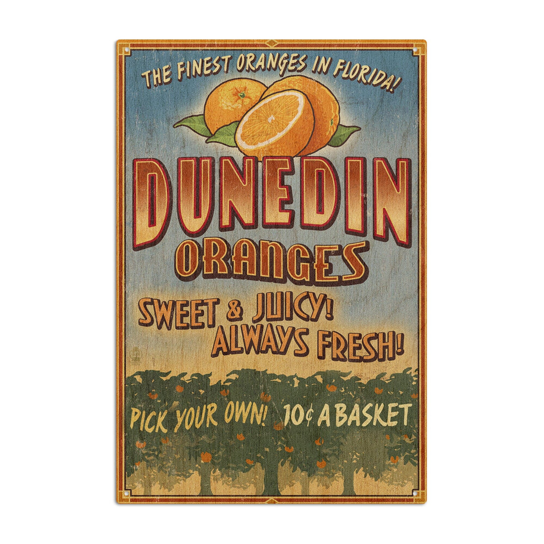 Dunedin, Florida, Orange Grove, Vintage Sign, Lantern Press Artwork, Wood Signs and Postcards Wood Lantern Press 6x9 Wood Sign 