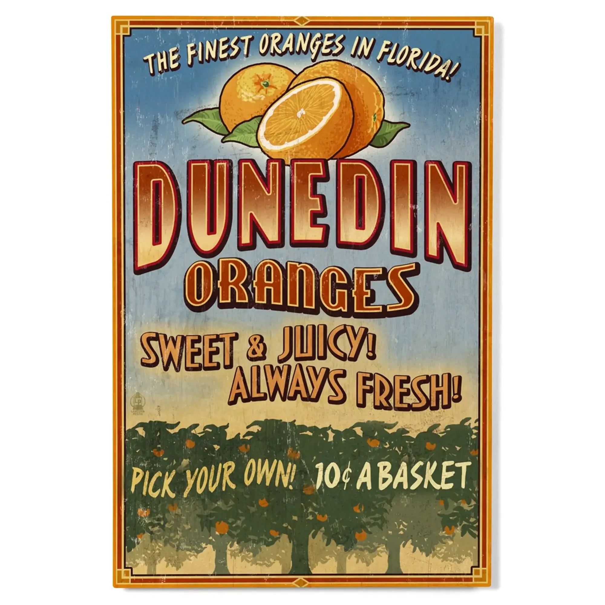 Dunedin, Florida, Orange Grove, Vintage Sign, Lantern Press Artwork, W