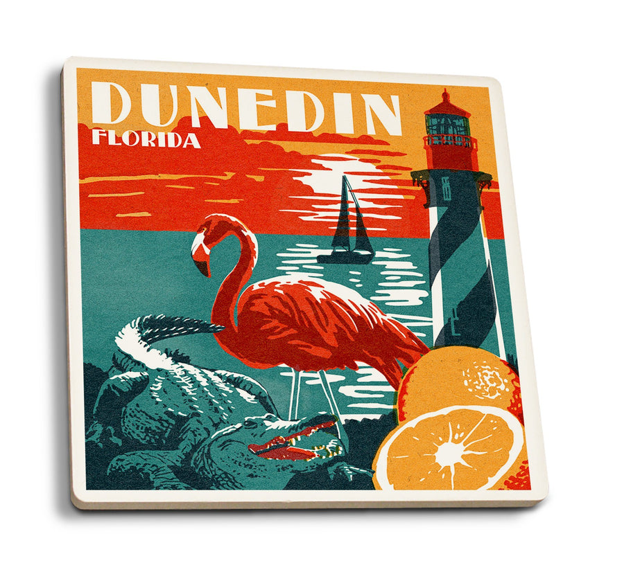 Dunedin, Florida, Woodblock, Lantern Press Artwork, Coaster Set Coasters Lantern Press 