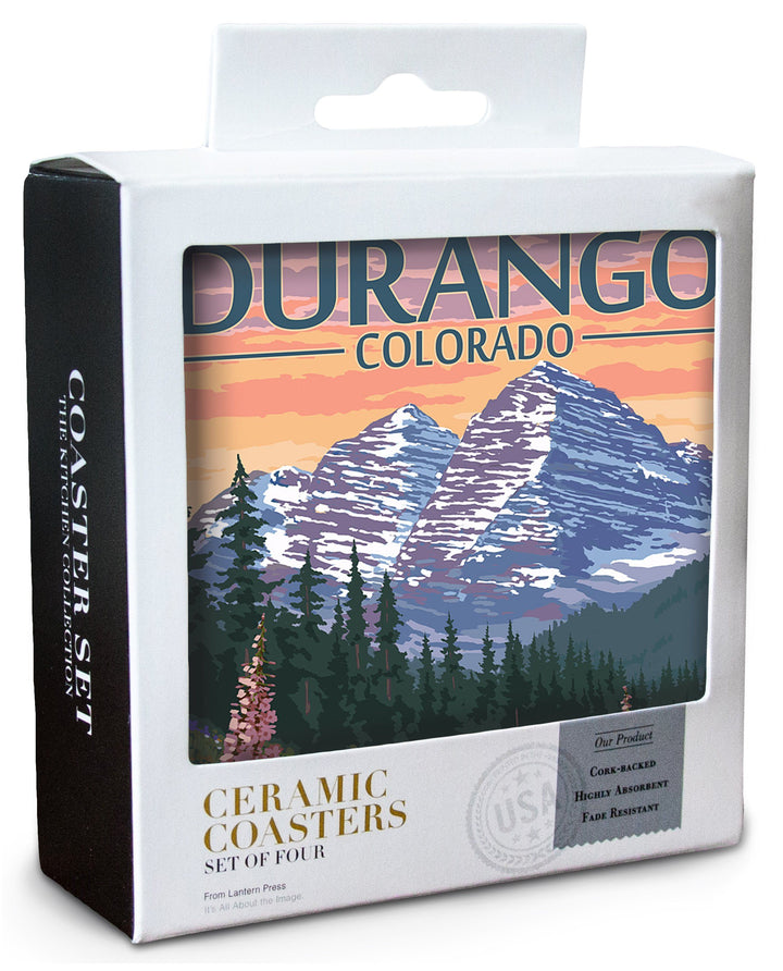 Durango, Colorado, Bears & Spring Flowers, Lantern Press Artwork, Coaster Set Coasters Lantern Press 