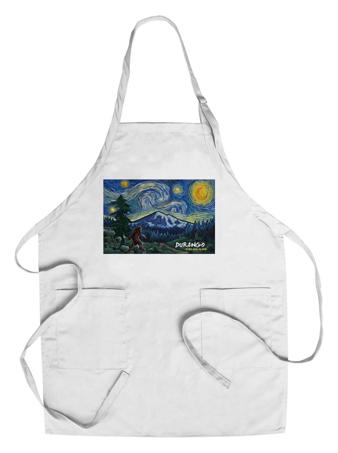 Durango, Colorado, Bigfoot, Starry Night, Lantern Press Artwork, Towels and Aprons Kitchen Lantern Press Chef's Apron 