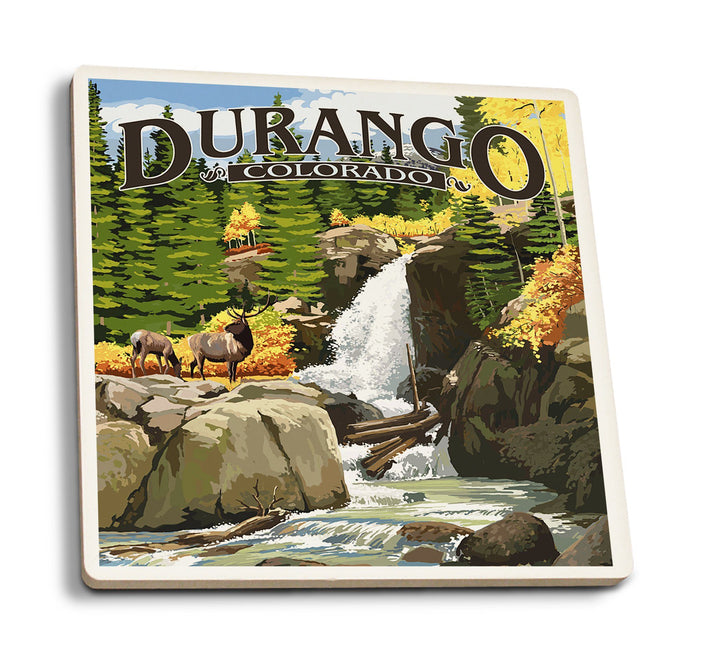 Durango, Colorado, Waterfall, Lantern Press Artwork, Coaster Set Coasters Lantern Press 