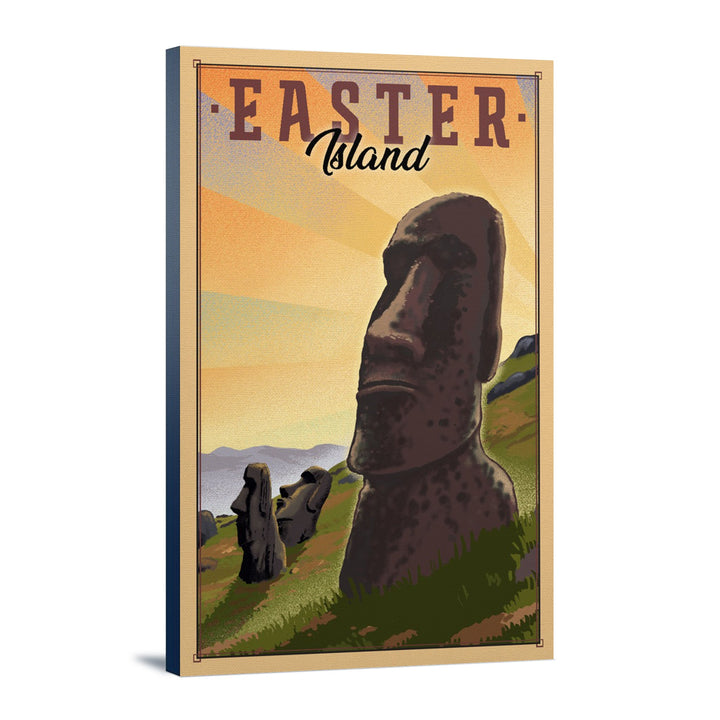 Easter Island, Lithograph, Lantern Press Artwork, Stretched Canvas Canvas Lantern Press 12x18 Stretched Canvas 
