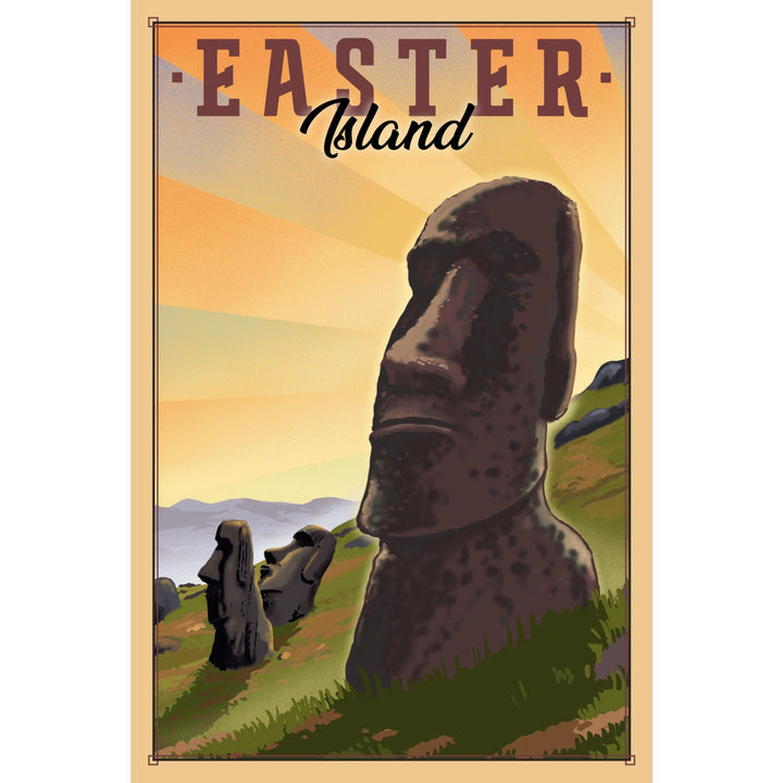 Easter Island, Lithograph, Lantern Press Artwork, Stretched Canvas Canvas Lantern Press 