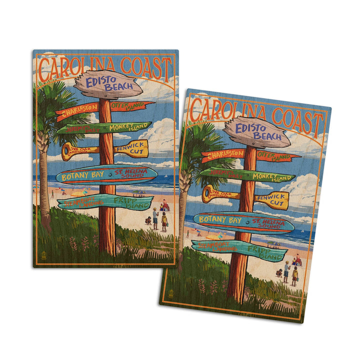 Edisto Beach, South Carolina, Destinations Sign, Lantern Press Artwork, Wood Signs and Postcards Wood Lantern Press 4x6 Wood Postcard Set 