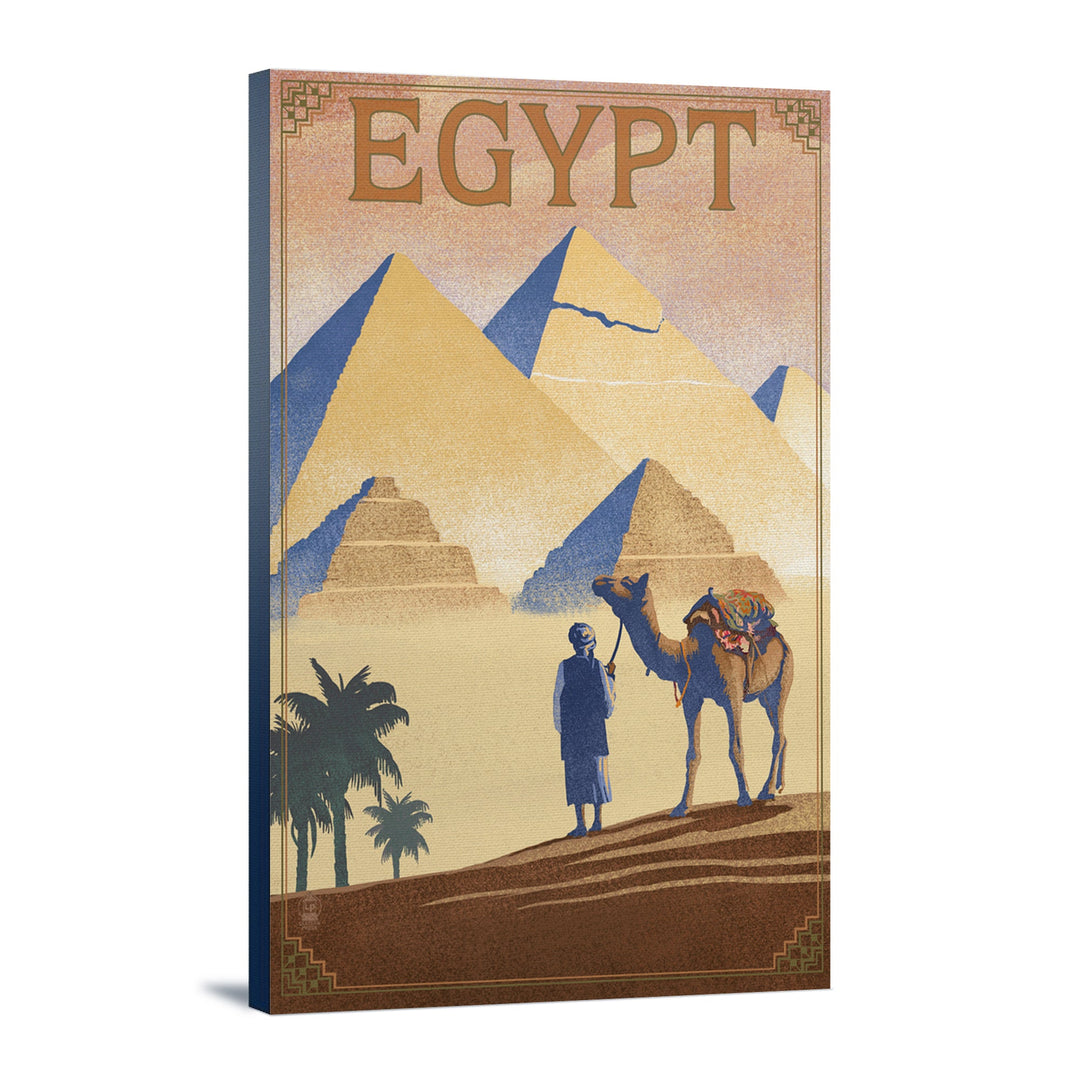 Egypt, Pyramids, Lithograph Style, Lantern Press Artwork, Stretched Canvas Canvas Lantern Press 12x18 Stretched Canvas 