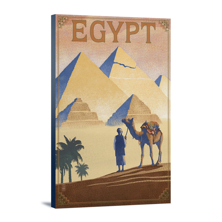 Egypt, Pyramids, Lithograph Style, Lantern Press Artwork, Stretched Canvas Canvas Lantern Press 24x36 Stretched Canvas 
