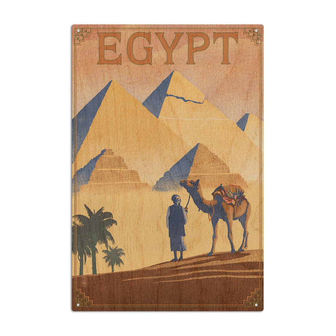 Egypt, Pyramids, Lithograph Style, Lantern Press Artwork, Wood Signs and Postcards Wood Lantern Press 10 x 15 Wood Sign 