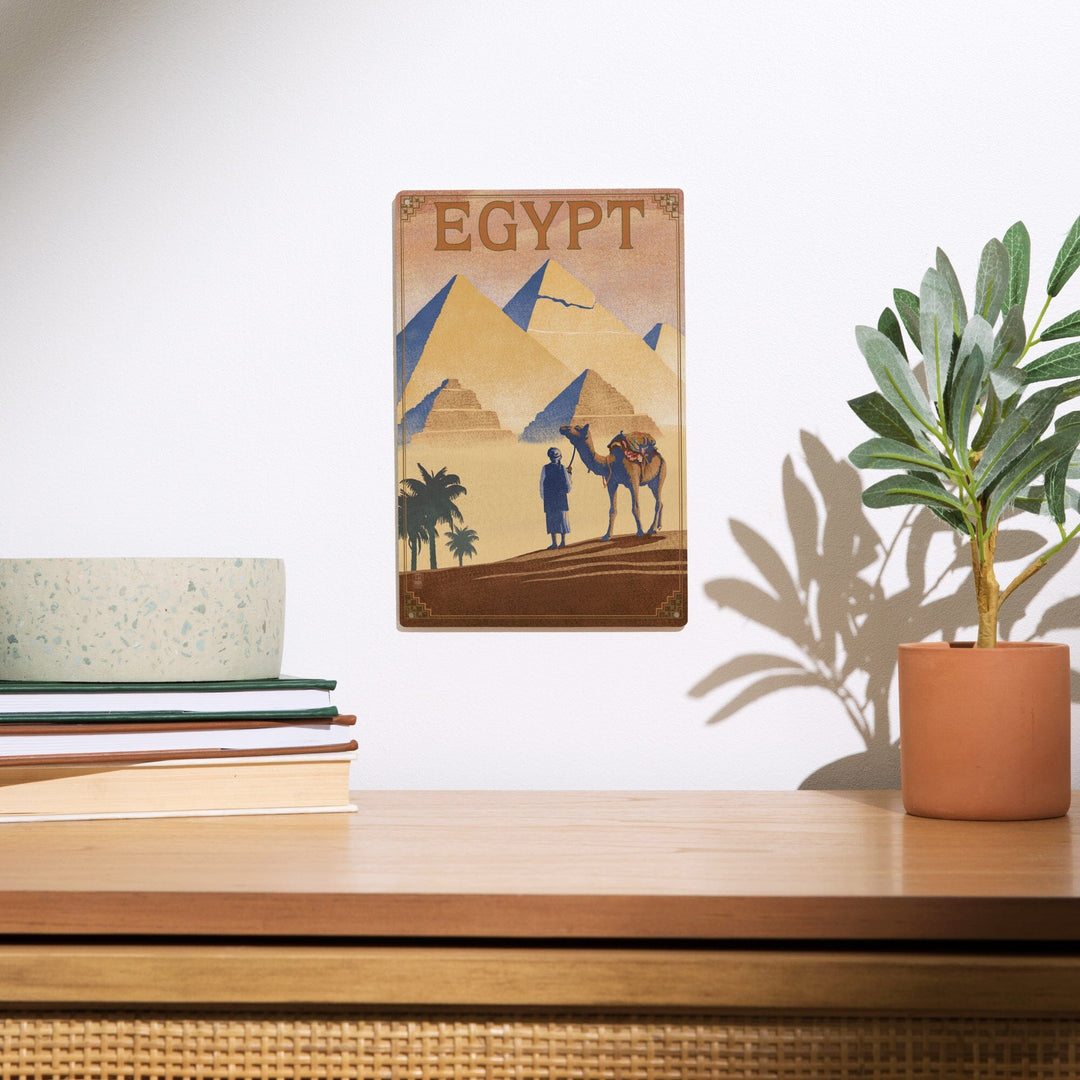 Egypt, Pyramids, Lithograph Style, Lantern Press Artwork, Wood Signs and Postcards Wood Lantern Press 