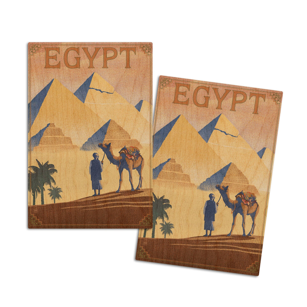 Egypt, Pyramids, Lithograph Style, Lantern Press Artwork, Wood Signs and Postcards Wood Lantern Press 4x6 Wood Postcard Set 