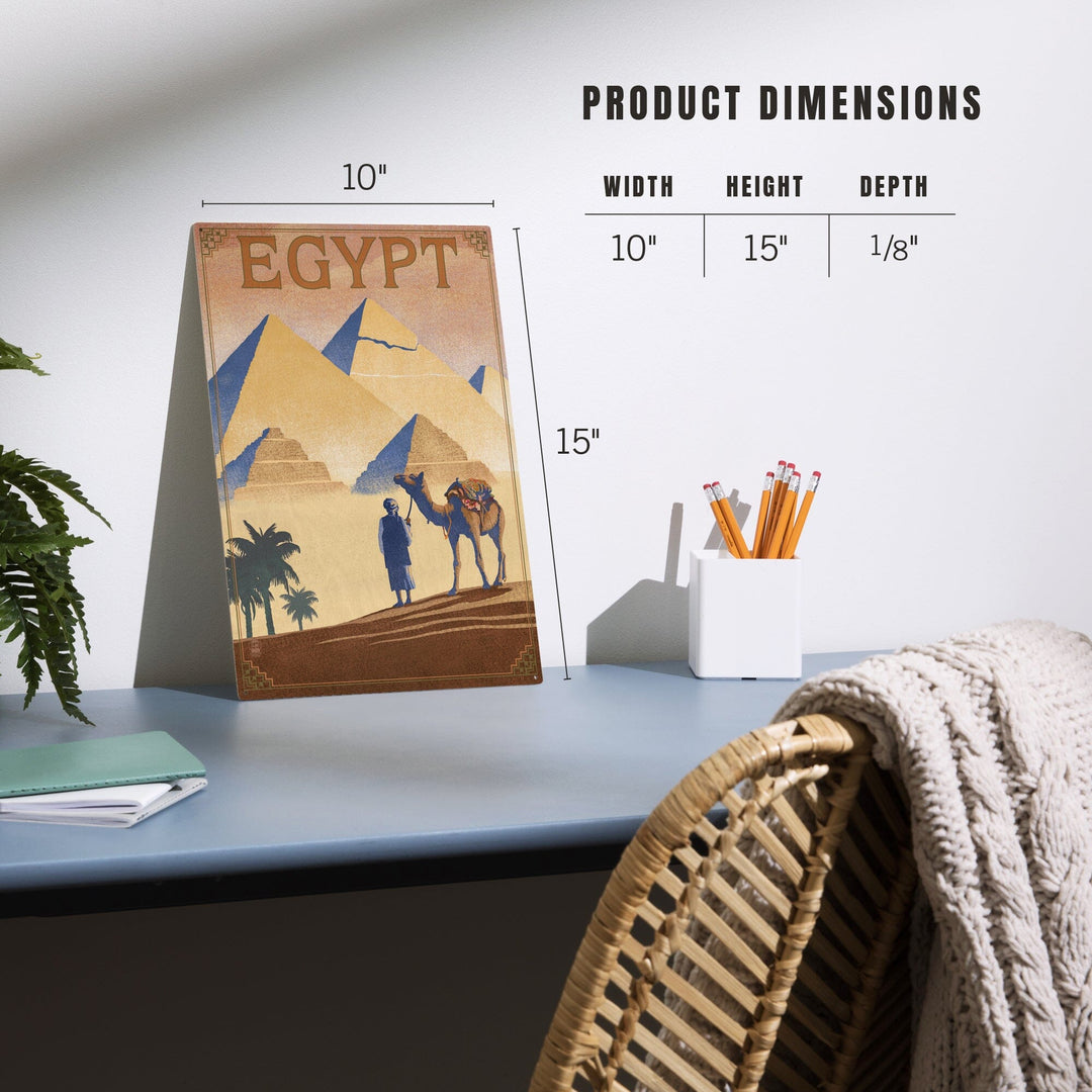 Egypt, Pyramids, Lithograph Style, Lantern Press Artwork, Wood Signs and Postcards Wood Lantern Press 