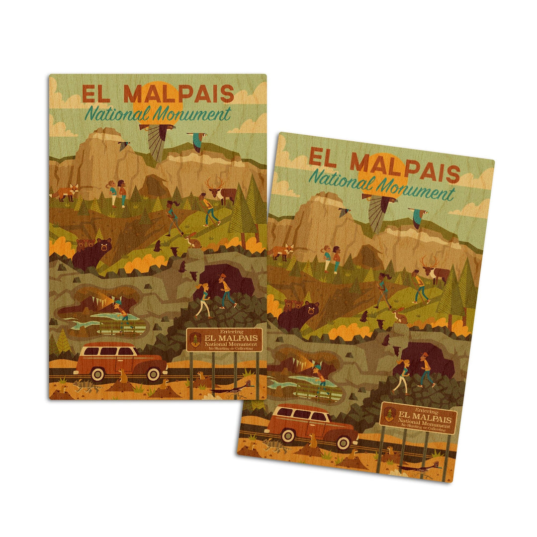 El Malpais, National Monument, Geometric, Lantern Press Artwork, Wood Signs and Postcards Wood Lantern Press 4x6 Wood Postcard Set 