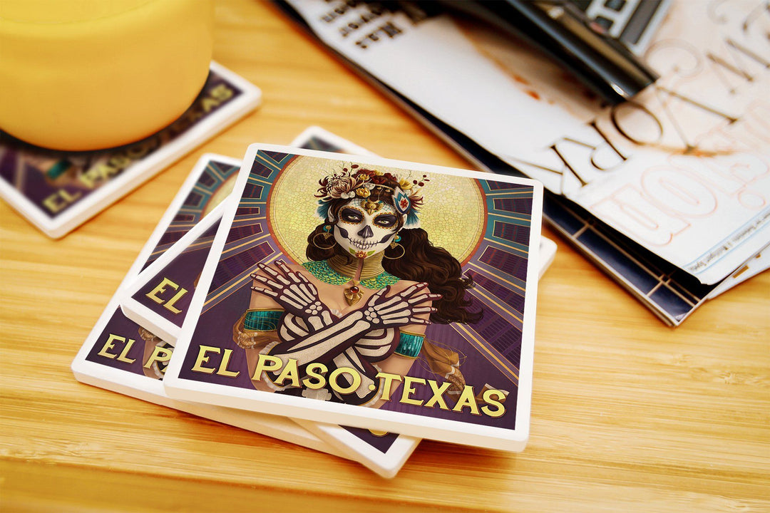 El Paso, Texas, Day of the Dead Crossbones, Lantern Press Artwork, Coaster Set Coasters Lantern Press 