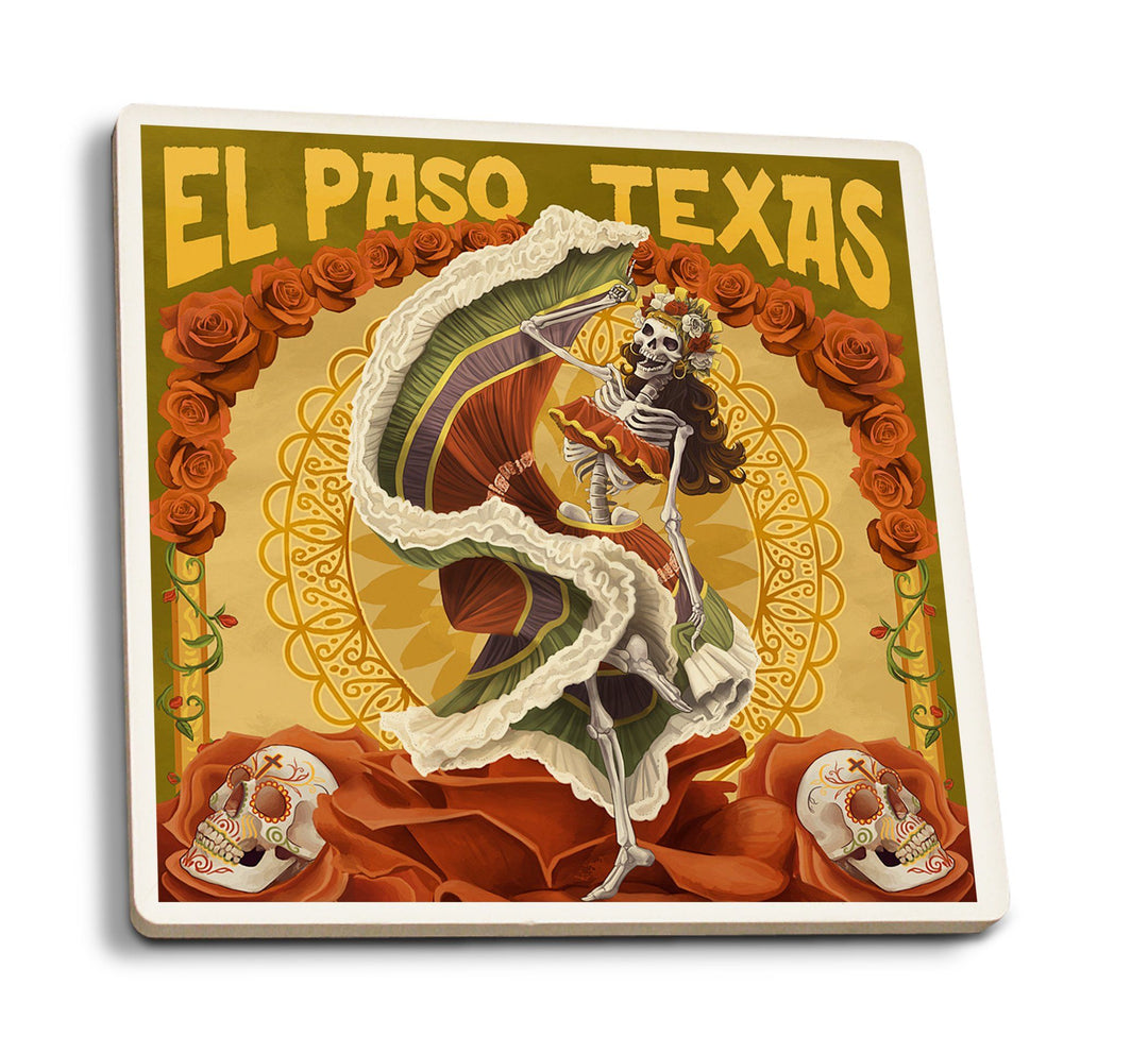El Paso, Texas, Day of the Dead Dancer, Lantern Press Artwork, Coaster Set Coasters Lantern Press 