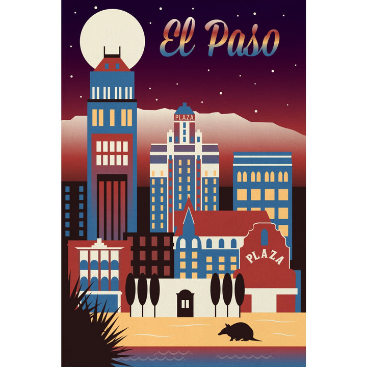 El Paso, Texas, Retro Skyline Chromatic Series, Lantern Press Artwork, Stretched Canvas Canvas Lantern Press 