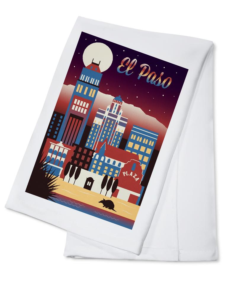 El Paso, Texas, Retro Skyline Chromatic Series, Lantern Press Artwork, Towels and Aprons Kitchen Lantern Press 