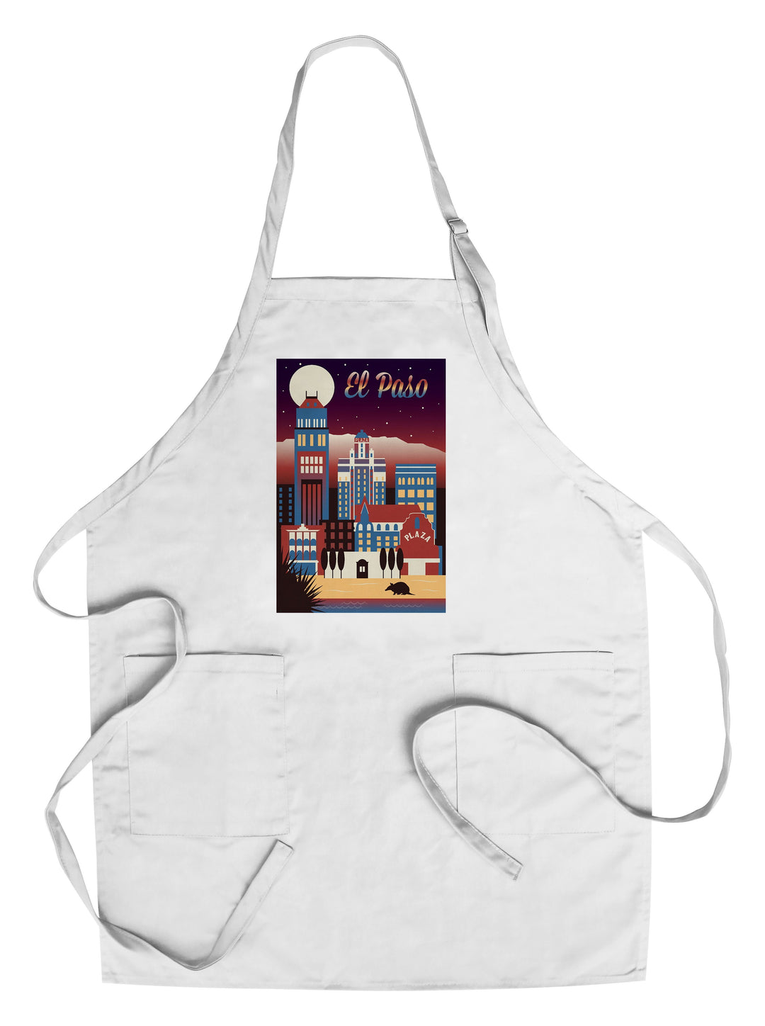 El Paso, Texas, Retro Skyline Chromatic Series, Lantern Press Artwork, Towels and Aprons Kitchen Lantern Press Chef's Apron 