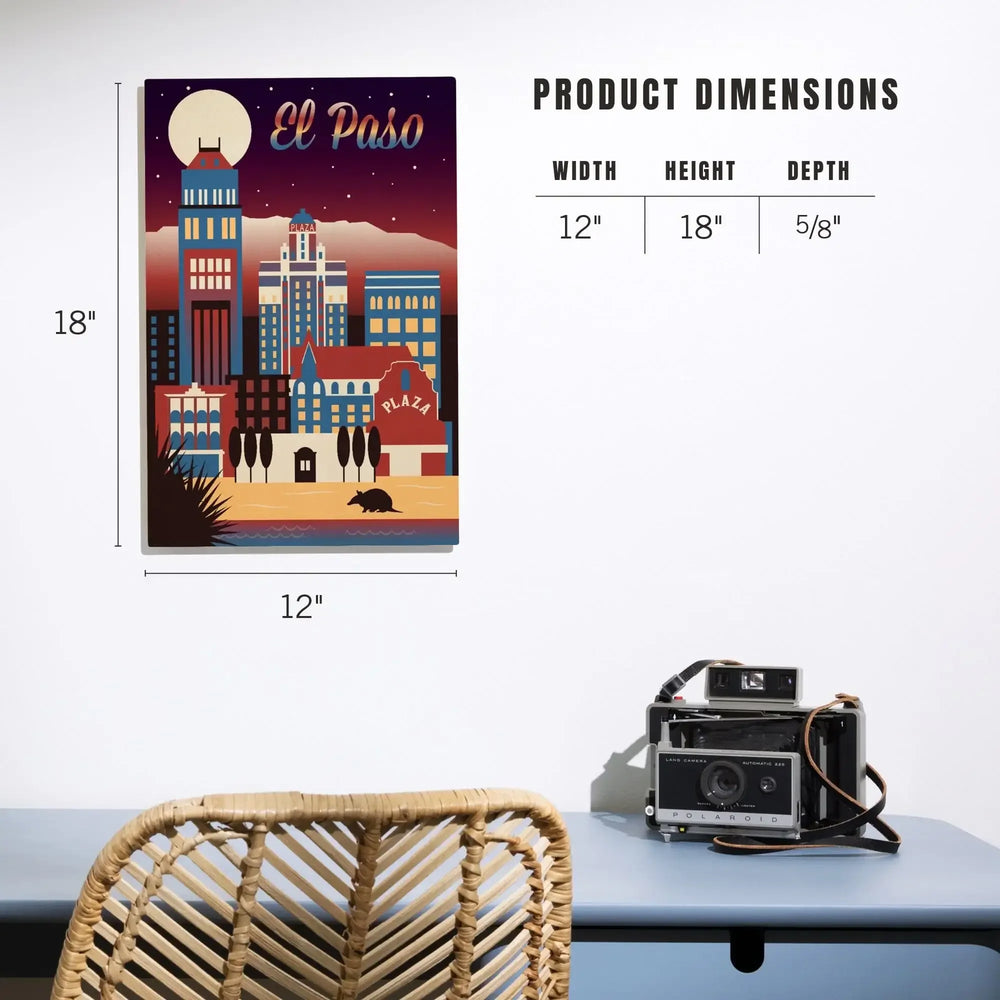 El Paso, Texas, Retro Skyline Chromatic Series, Lantern Press Artwork, Wood Signs and Postcards - Lantern Press