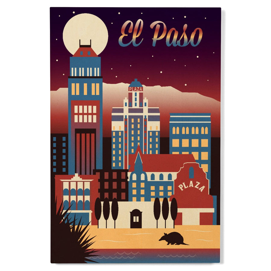 El Paso, Texas, Retro Skyline Chromatic Series, Lantern Press Artwork, Wood Signs and Postcards Wood Lantern Press 