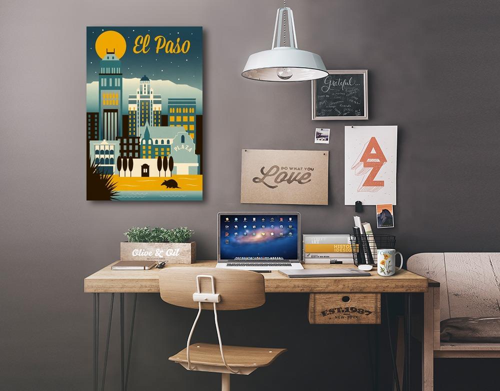 El Paso, Texas, Retro Skyline Series, Lantern Press Artwork, Stretched Canvas Canvas Lantern Press 