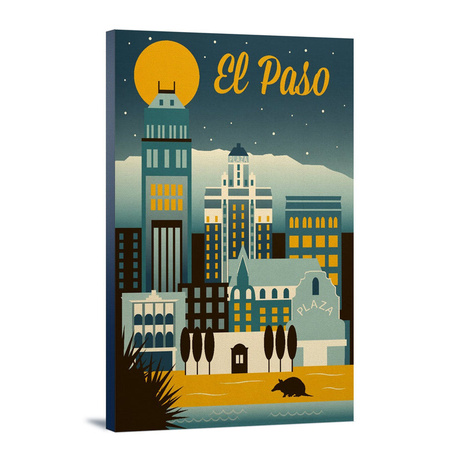 El Paso, Texas, Retro Skyline Series, Lantern Press Artwork, Stretched Canvas Canvas Lantern Press 