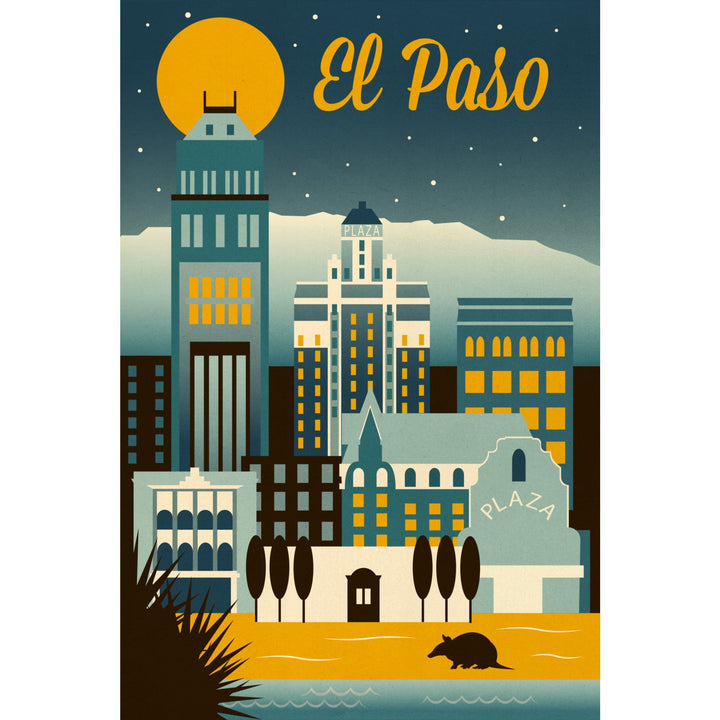 El Paso, Texas, Retro Skyline Series, Lantern Press Artwork, Towels and Aprons Kitchen Lantern Press 