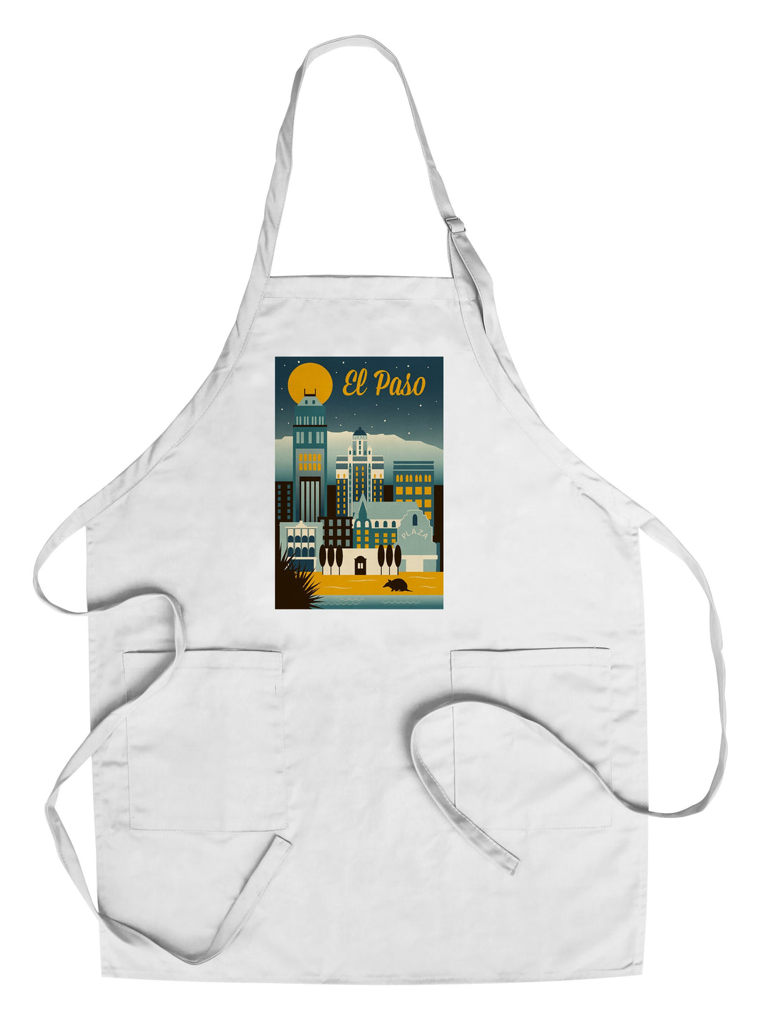 El Paso, Texas, Retro Skyline Series, Lantern Press Artwork, Towels and Aprons Kitchen Lantern Press Chef's Apron 