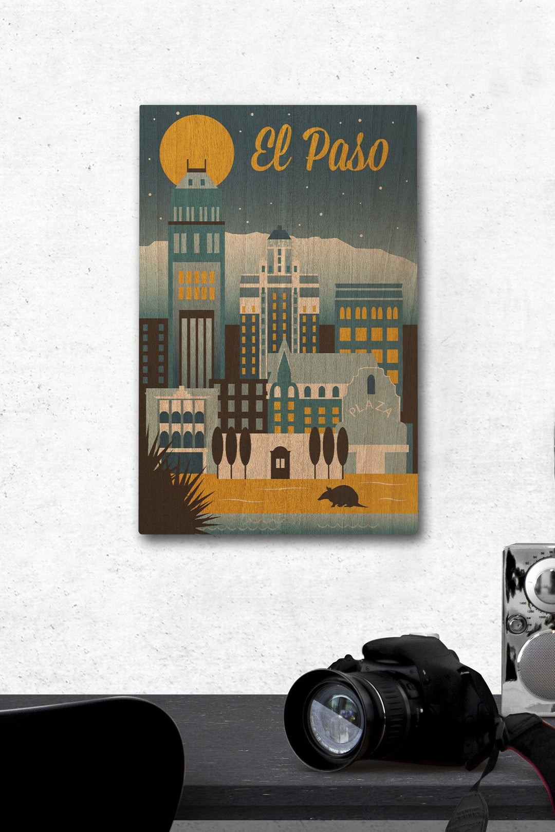 El Paso, Texas, Retro Skyline Series, Lantern Press Artwork, Wood Signs and Postcards Wood Lantern Press 12 x 18 Wood Gallery Print 
