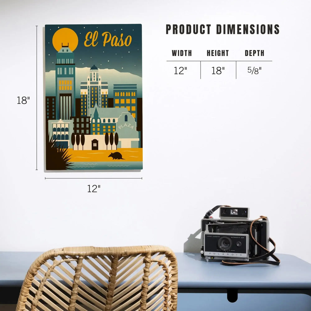 El Paso, Texas, Retro Skyline Series, Lantern Press Artwork, Wood Signs and Postcards - Lantern Press