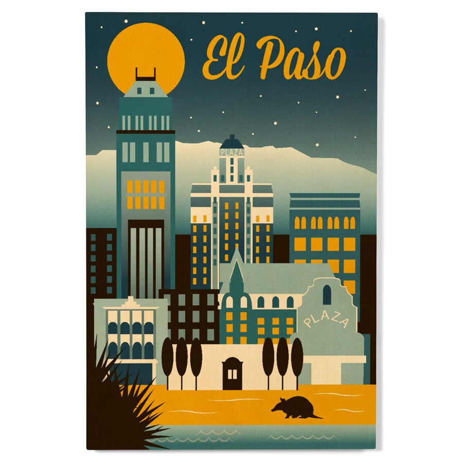 El Paso, Texas, Retro Skyline Series, Lantern Press Artwork, Wood Signs and Postcards Wood Lantern Press 
