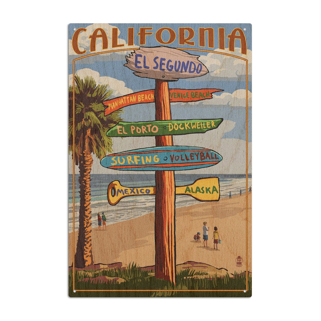 El Segundo, California, Destinations Sign, Lantern Press Artwork, Wood Signs and Postcards Wood Lantern Press 6x9 Wood Sign 