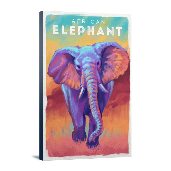 Elephant (African), Vivid, Lantern Press Artwork, Stretched Canvas Canvas Lantern Press 12x18 Stretched Canvas 
